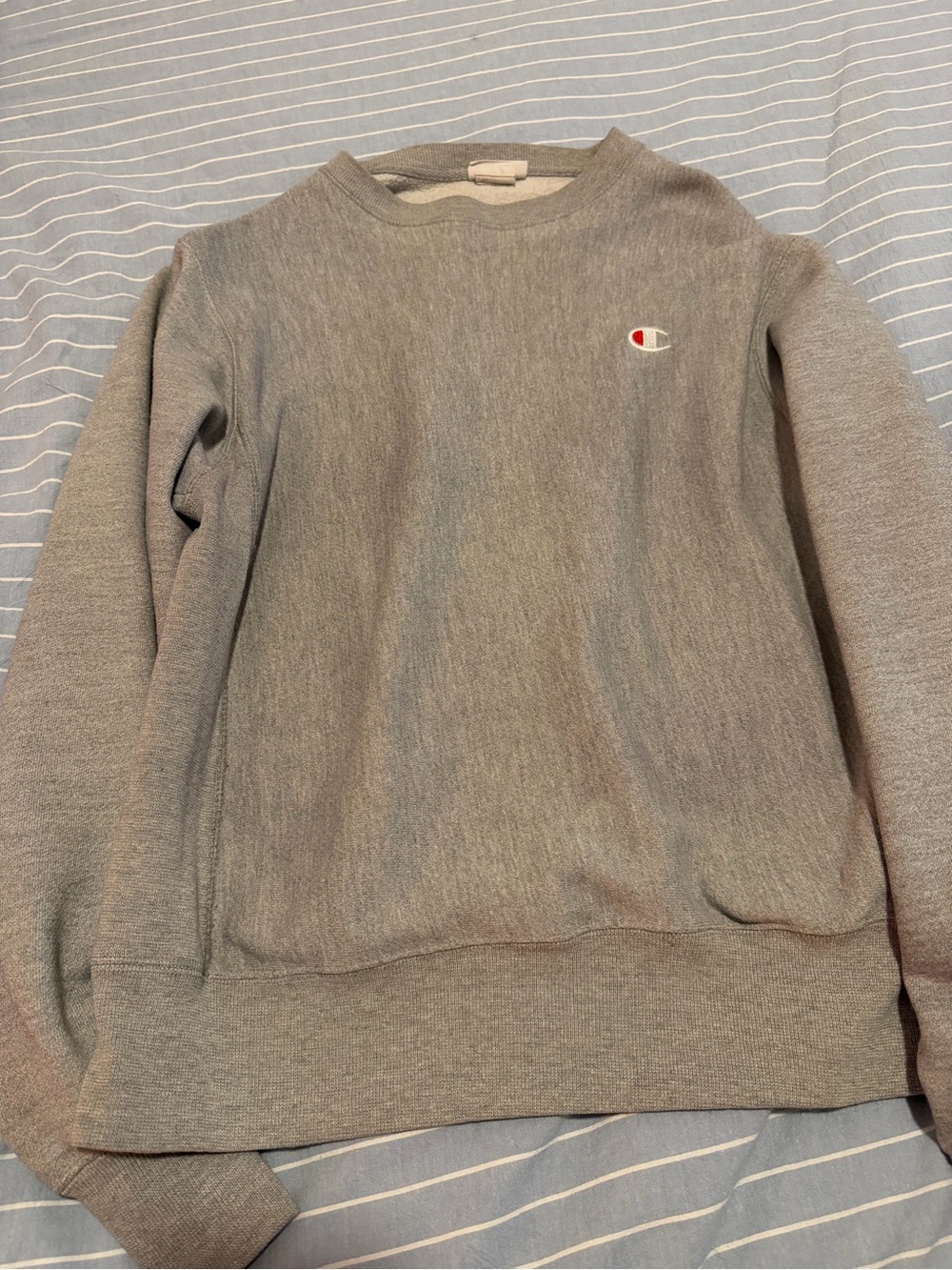 Champion Reverse Weave Womens Crew, C Logo - Grey
